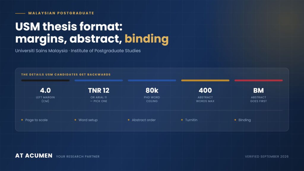 USM thesis format requirements: margins, abstract order and binding at Universiti Sains Malaysia